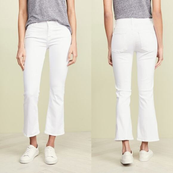Frame Mid Rise Le Crop Mini Boot Cut Slim Fit Stretch Denim Jeans Blanc White 28 - Picture 1 of 7